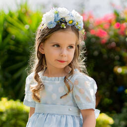 Piccola Speranza-Girls White & Blue Floral Hairband | Childrensalon Outlet