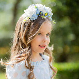 Piccola Speranza-Girls White & Blue Floral Hairband | Childrensalon Outlet