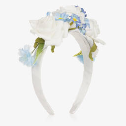 Piccola Speranza-Girls White & Blue Floral Hairband | Childrensalon Outlet