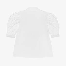 Piccola Speranza-بلوز قطن بوبلين وبروش ساتان لون أبيض للبنات | Childrensalon Outlet