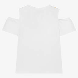 Piccola Speranza-Girls White Cotton Cold Shoulder Top | Childrensalon Outlet