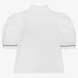 Piccola Speranza-Girls White Cotton Lime Shirt | Childrensalon Outlet