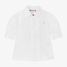 Piccola Speranza-Girls White Cotton Puffed Sleeve Blouse | Childrensalon Outlet