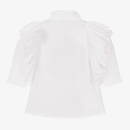 Piccola Speranza-بلوز قطن بوبلين مزين بكشكش لون أبيض للبنات | Childrensalon Outlet