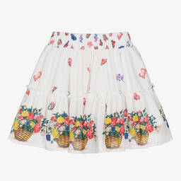 Piccola Speranza-Girls White Floral Crêpe Chiffon Skirt | Childrensalon Outlet
