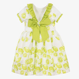 Piccola Speranza-Girls White & Green Lime Dress | Childrensalon Outlet