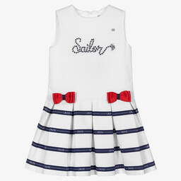 Piccola Speranza-Girls White Nautical Cotton Dress | Childrensalon Outlet
