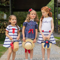 Piccola Speranza-Girls White Nautical Cotton Dress | Childrensalon Outlet