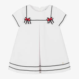 Piccola Speranza-Girls White Nautical Stripe Dress | Childrensalon Outlet