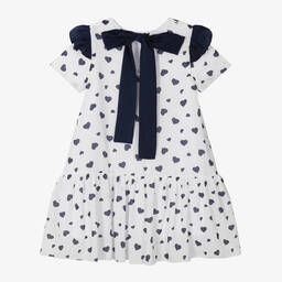 Piccola Speranza-Girls White & Navy Blue Heart Dress | Childrensalon Outlet