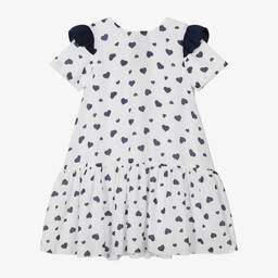 Piccola Speranza-Girls White & Navy Blue Heart Dress | Childrensalon Outlet