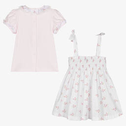 Piccola Speranza-Girls White & Pink Cotton Dress Set | Childrensalon Outlet