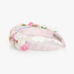 Piccola Speranza-Girls White & Pink Rosebud Hairband | Childrensalon Outlet