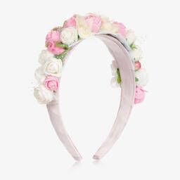 Piccola Speranza-Girls White & Pink Rosebud Hairband | Childrensalon Outlet