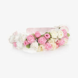 Piccola Speranza-Girls White & Pink Rosebud Hairband | Childrensalon Outlet