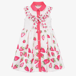 Piccola Speranza-Girls White & Pink Strawberry Dress | Childrensalon Outlet