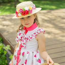 Piccola Speranza-Girls White & Pink Strawberry Dress | Childrensalon Outlet