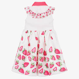Piccola Speranza-Girls White & Pink Strawberry Dress | Childrensalon Outlet