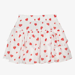 Piccola Speranza-Girls White & Red Heart Georgette Skort | Childrensalon Outlet
