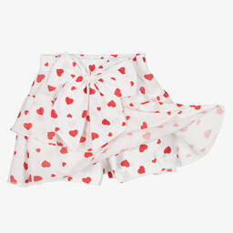 Piccola Speranza-Girls White & Red Heart Georgette Skort | Childrensalon Outlet