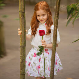 Piccola Speranza-Girls White & Red Rose Skirt | Childrensalon Outlet