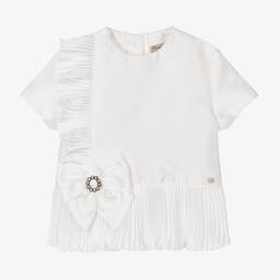 Piccola Speranza-Girls White Satin Ruffle Blouse | Childrensalon Outlet
