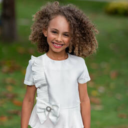 Piccola Speranza-Girls White Satin Ruffle Blouse | Childrensalon Outlet