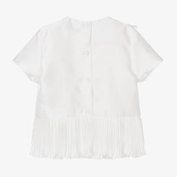 Piccola Speranza-Girls White Satin Ruffle Blouse | Childrensalon Outlet
