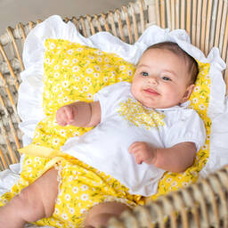 بيكولا سبيرانزا-طقم شورت أطفال بناتي قطن عضوي لون أصفر وأبيض | Childrensalon Outlet