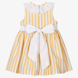 Piccola Speranza-Girls Yellow Stripe Linen & Cotton Dress | Childrensalon Outlet