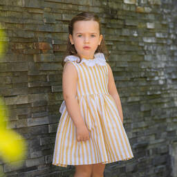 Piccola Speranza-Girls Yellow Stripe Linen & Cotton Dress | Childrensalon Outlet