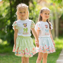 Piccola Speranza-Green Floral Ruffle Satin Skirt | Childrensalon Outlet