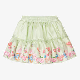 Piccola Speranza-Green Floral Ruffle Satin Skirt | Childrensalon Outlet