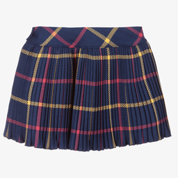 Piccola Speranza-Navy Blue Check Pleated Skirt | Childrensalon Outlet