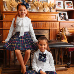 Piccola Speranza-Navy Blue Check Pleated Skirt | Childrensalon Outlet