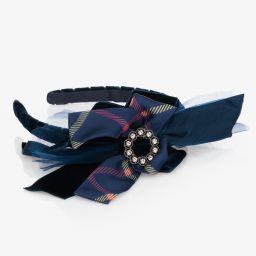 Piccola Speranza-Navy Blue Velvet Hairband | Childrensalon Outlet