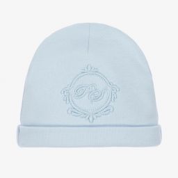 Piccola Speranza-Pale Blue Cotton Logo Baby Hat | Childrensalon Outlet