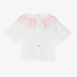 Piccola Speranza-بلوز شيفون كريب لون أبيض وزهري للبنات | Childrensalon Outlet