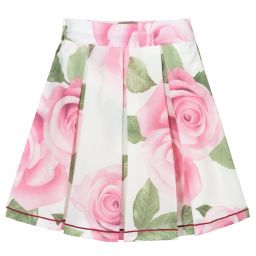 Piccola Speranza-White & Pink Rose Print Skirt | Childrensalon Outlet