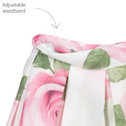 Piccola Speranza-White & Pink Rose Print Skirt | Childrensalon Outlet