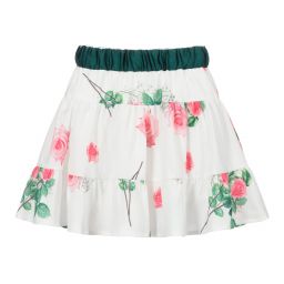 Piccola Speranza-White & Pink Rose Print Skirt | Childrensalon Outlet