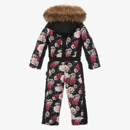 Pilguni-Черный зимний комбинезон с цветами | Childrensalon Outlet