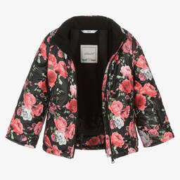 Pilguni-Черная лыжная куртка с розовыми цветами | Childrensalon Outlet