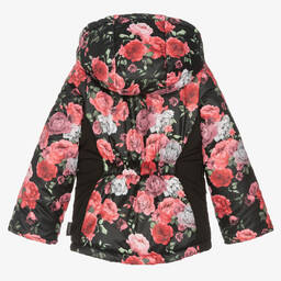 Pilguni-Черная лыжная куртка с розовыми цветами | Childrensalon Outlet