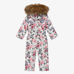 Pilguni-Белый зимний комбинезон с цветами | Childrensalon Outlet
