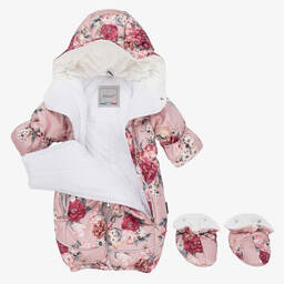 Pilguni-Pink Floral Baby Snowsuit | Childrensalon Outlet