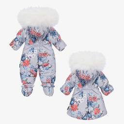 Pilguni-Серебристый зимний комбинезон с цветами для малышей | Childrensalon Outlet