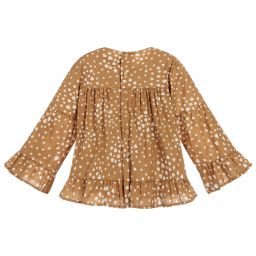 Pili Carrera-بلوز قطن لون بيج داكن وعاجي | Childrensalon Outlet