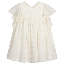 Pili Carrera-Ivory & Gold Plumeti Dress  | Childrensalon Outlet
