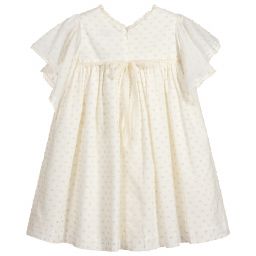Pili Carrera-Ivory & Gold Plumeti Dress  | Childrensalon Outlet